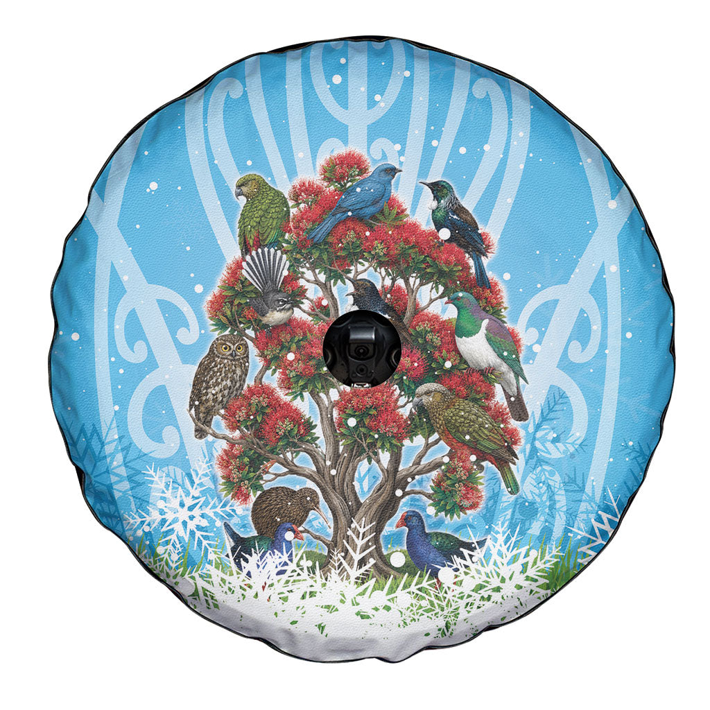 New Zealand Birds Christmas Spare Tire Cover Pohutukawa Xmas Tree