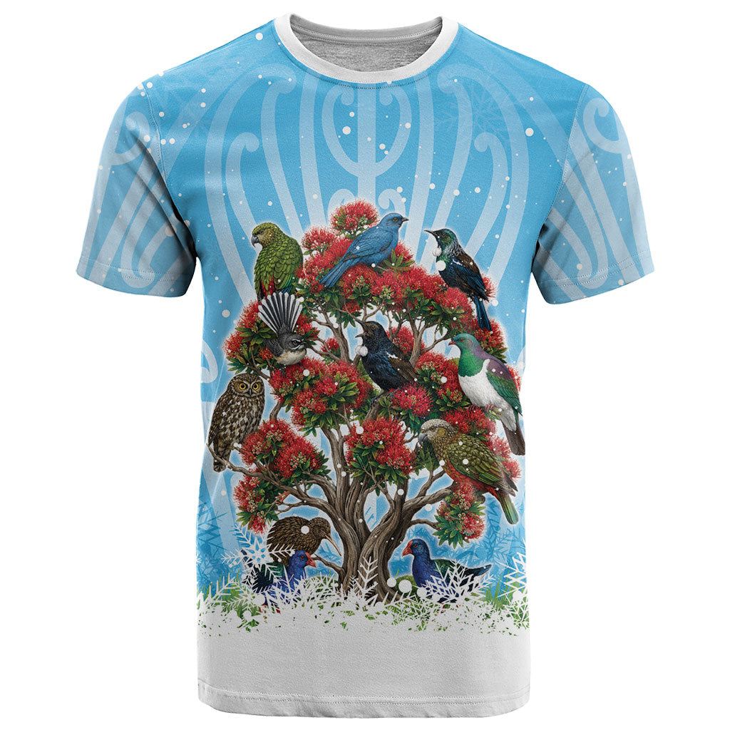New Zealand Birds Christmas T Shirt Pohutukawa Xmas Tree