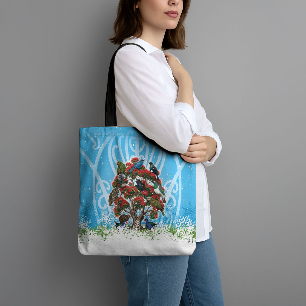 New Zealand Birds Christmas Tote Bag Pohutukawa Xmas Tree