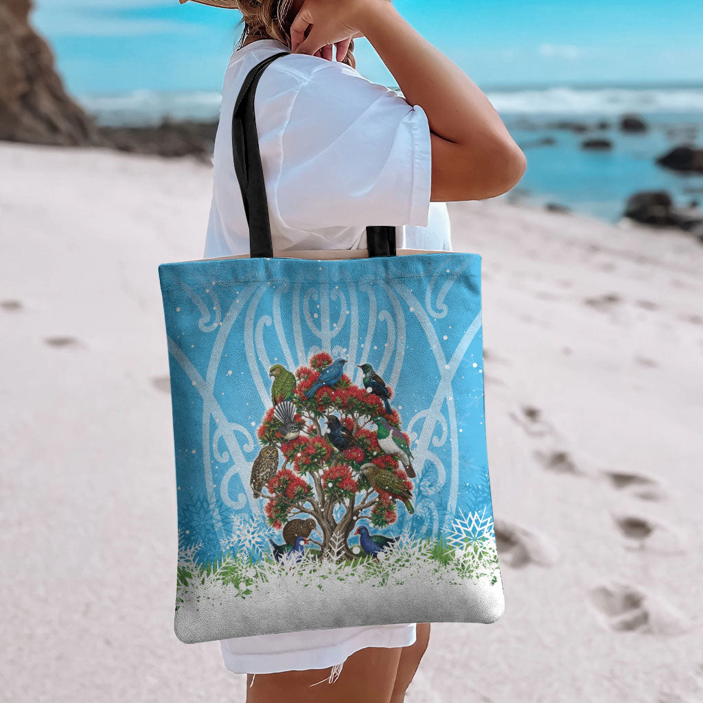 New Zealand Birds Christmas Tote Bag Pohutukawa Xmas Tree