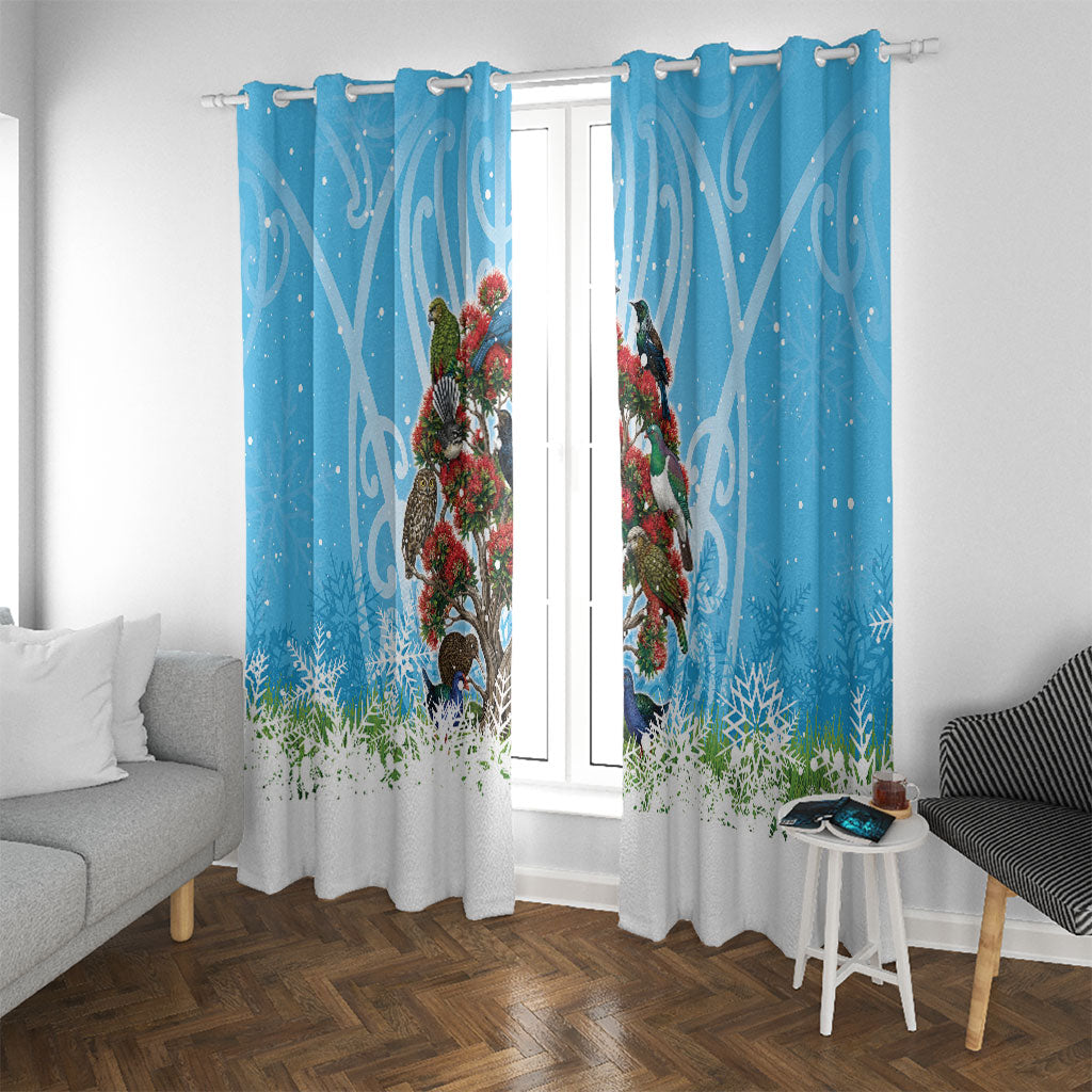 New Zealand Birds Christmas Window Curtain Pohutukawa Xmas Tree