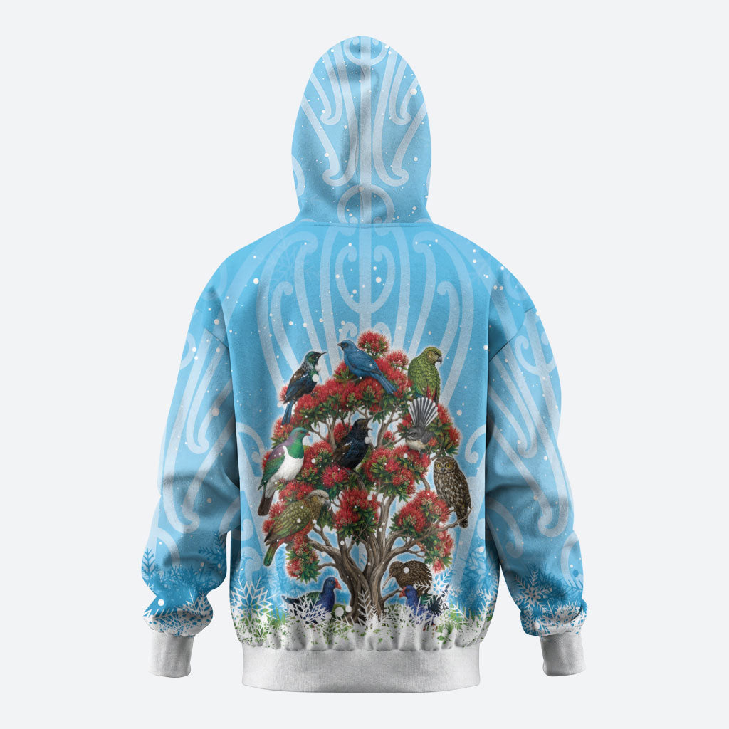 New Zealand Birds Christmas Zip Hoodie Pohutukawa Xmas Tree