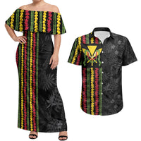 Hawaii Lei Kanaka Maoli Flag Couples Matching Off Shoulder Maxi Dress and Hawaiian Shirt Tropical Vibes