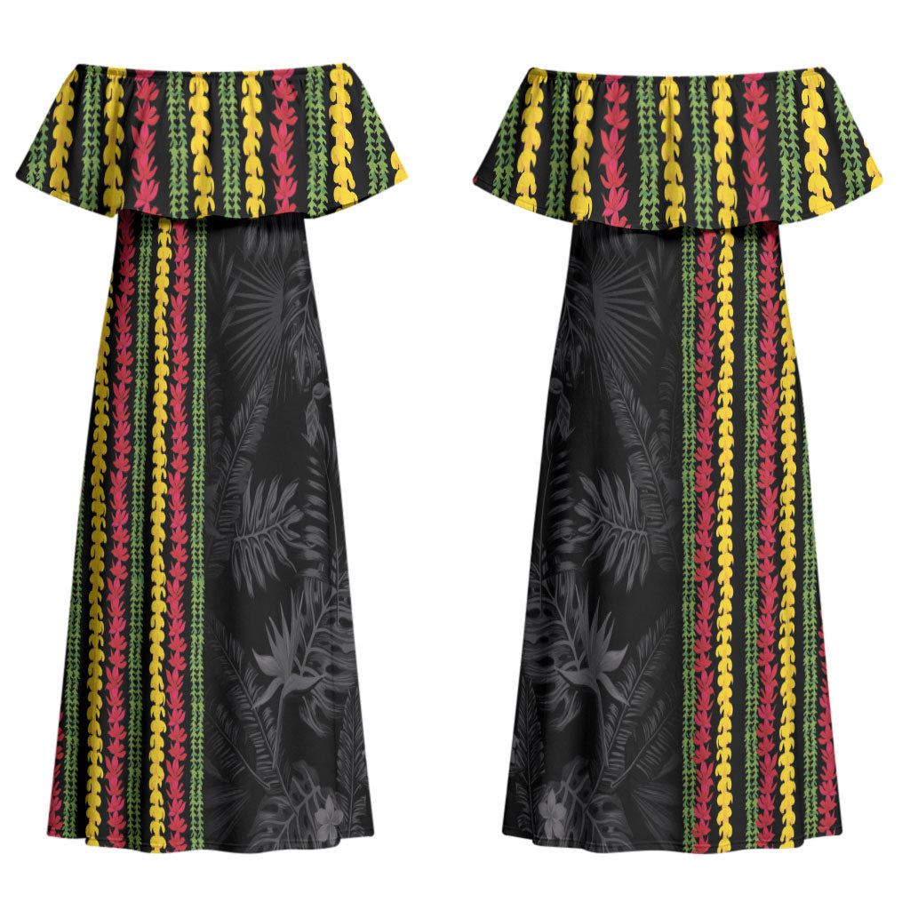 Hawaii Lei Kanaka Maoli Flag Couples Matching Off Shoulder Maxi Dress and Hawaiian Shirt Tropical Vibes