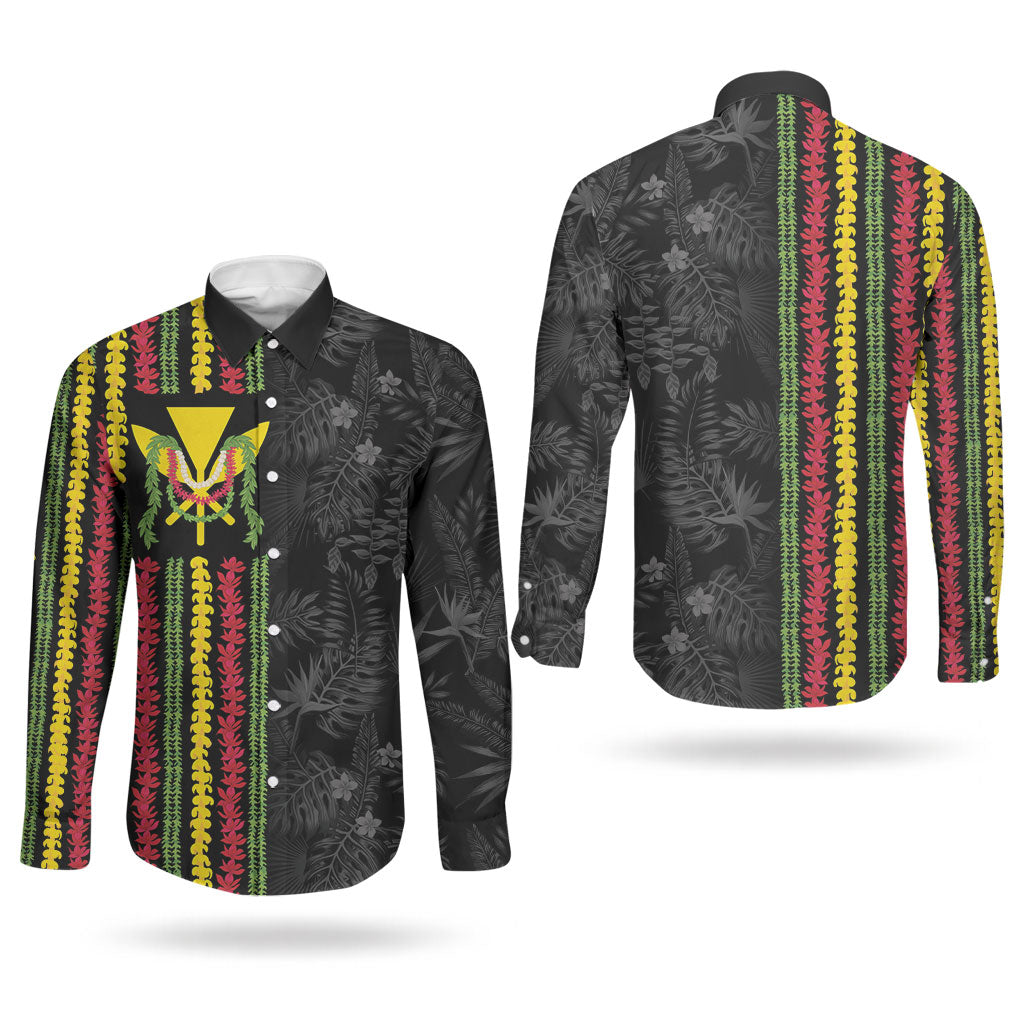 Hawaii Lei Kanaka Maoli Flag Couples Matching Puletasi and Long Sleeve Button Shirt Tropical Vibes