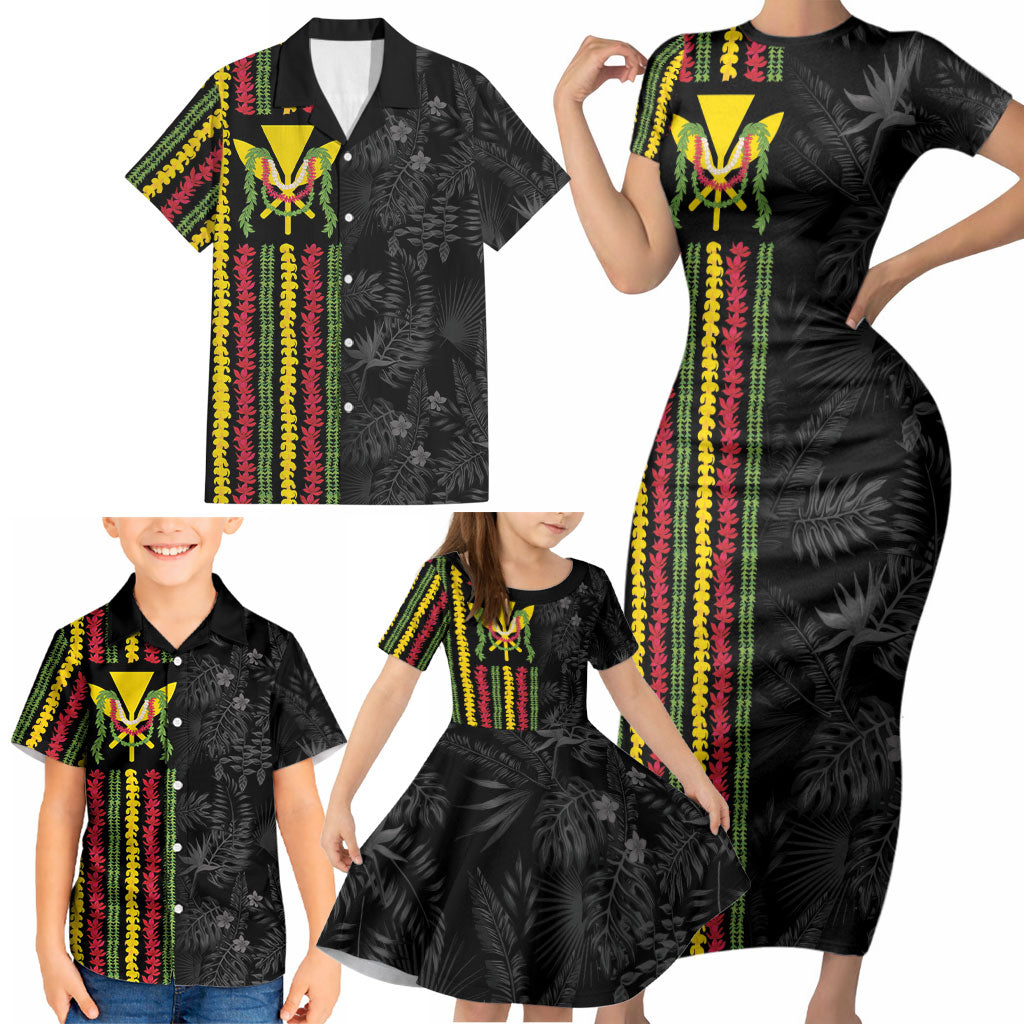 Hawaii Lei Kanaka Maoli Flag Family Matching Short Sleeve Bodycon Dress and Hawaiian Shirt Tropical Vibes LT05 - Polynesian Pride