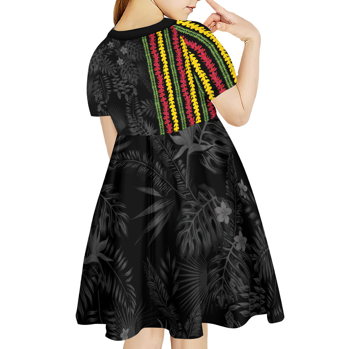 Hawaii Lei Kanaka Maoli Flag Kid Short Sleeve Dress Tropical Vibes