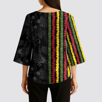 Hawaii Lei Kanaka Maoli Flag Kimono Sleeve Blouse Tropical Vibes