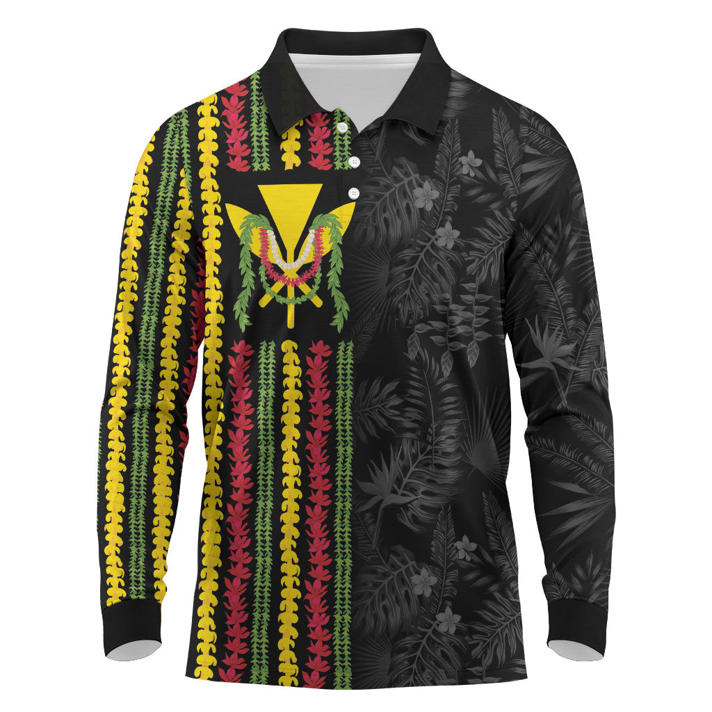 Hawaii Lei Kanaka Maoli Flag Long Sleeve Polo Shirt Tropical Vibes