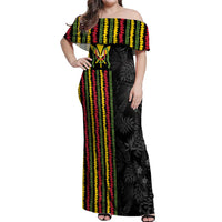 Hawaii Lei Kanaka Maoli Flag Off Shoulder Maxi Dress Tropical Vibes