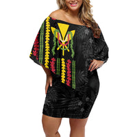 Hawaii Lei Kanaka Maoli Flag Off Shoulder Short Dress Tropical Vibes