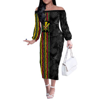 Hawaii Lei Kanaka Maoli Flag Off The Shoulder Long Sleeve Dress Tropical Vibes