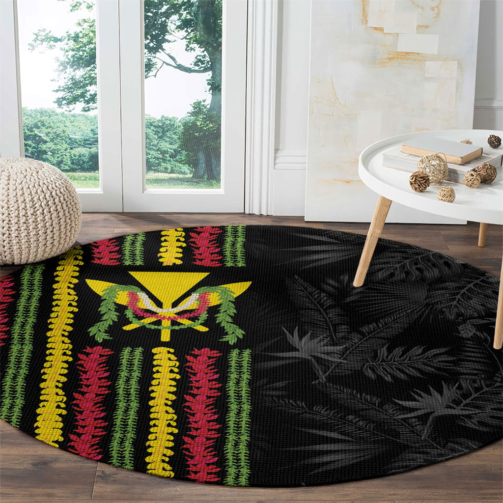 Hawaii Lei Kanaka Maoli Flag Round Carpet Tropical Vibes
