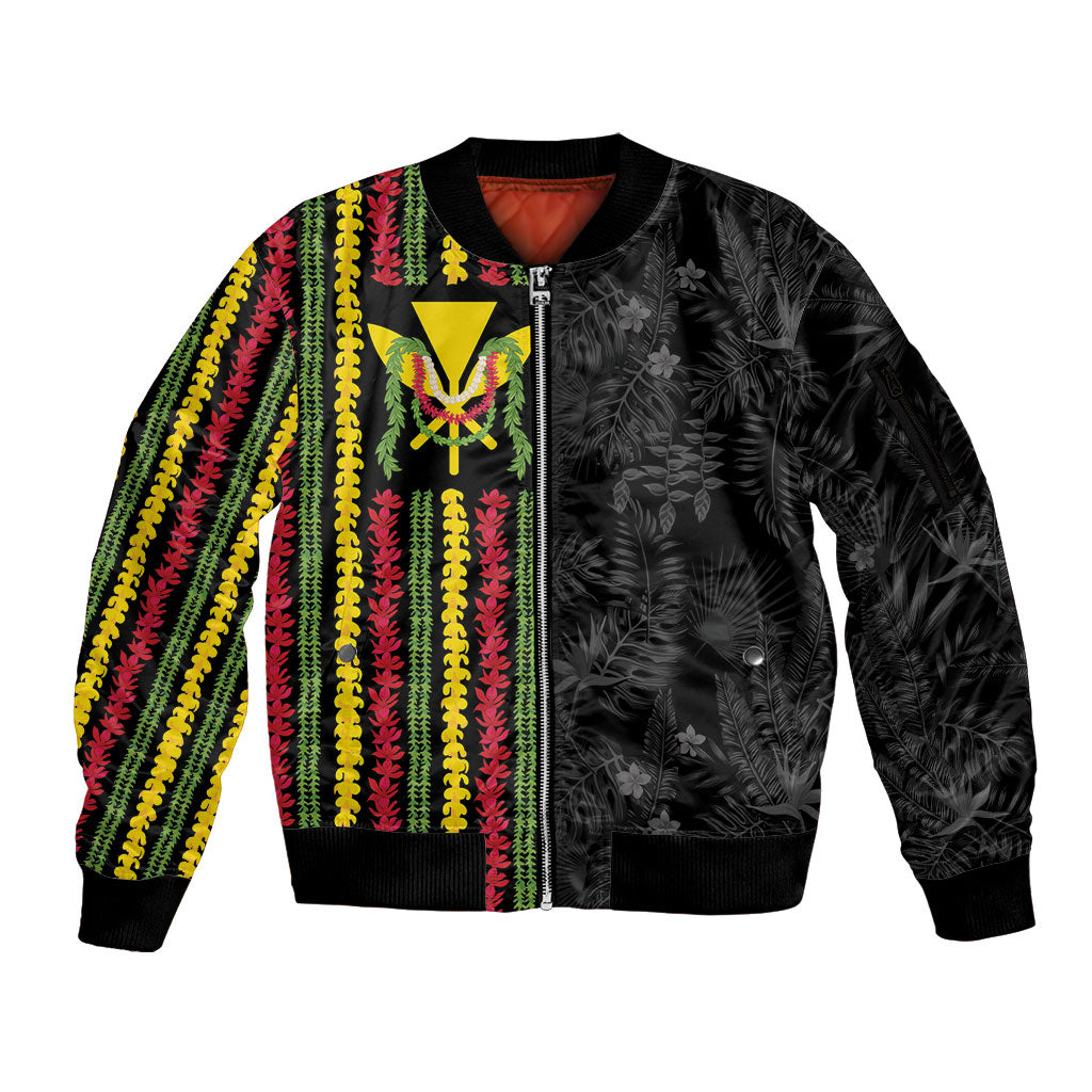 Hawaii Lei Kanaka Maoli Flag Sleeve Zip Bomber Jacket Tropical Vibes