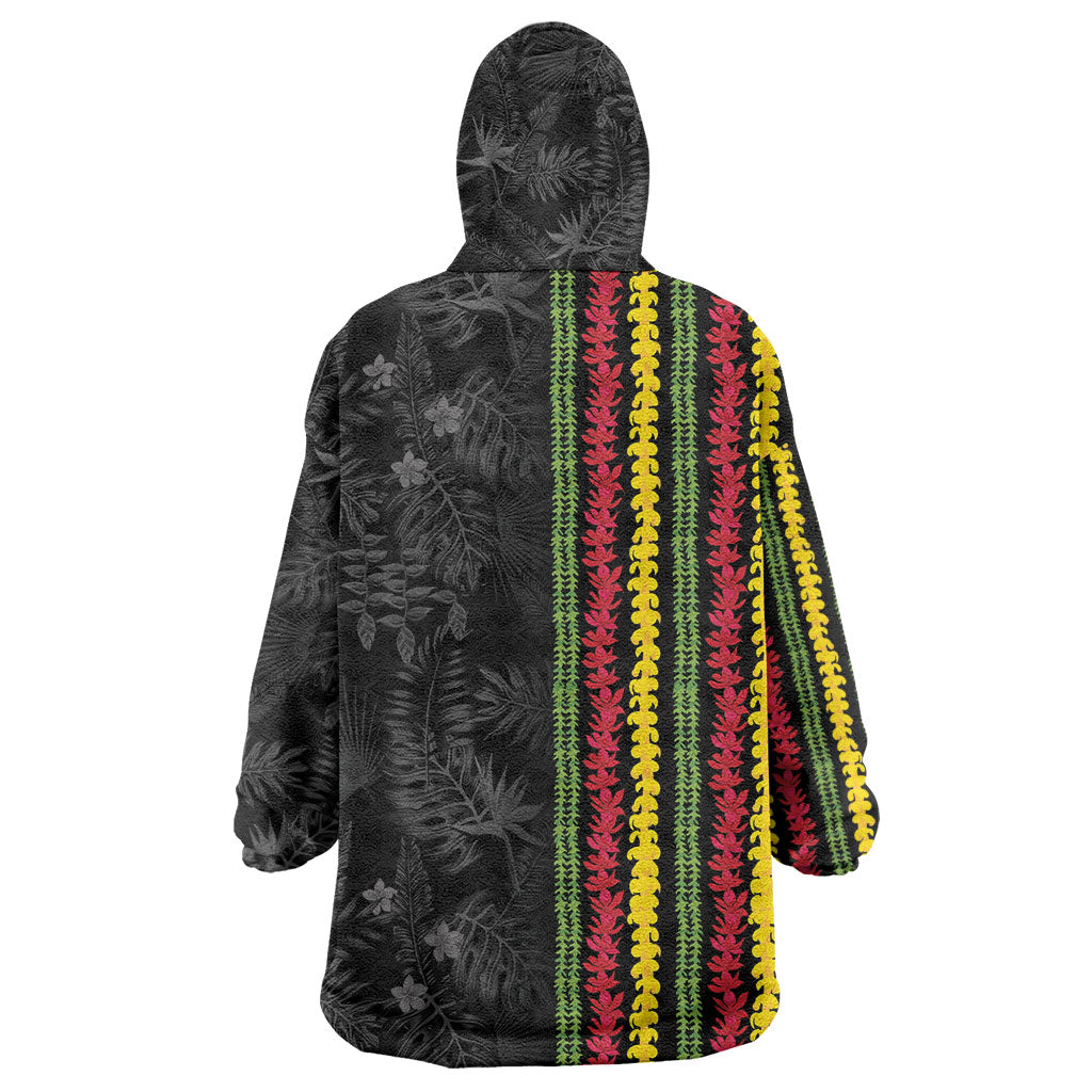 Hawaii Lei Kanaka Maoli Flag Wearable Blanket Hoodie Tropical Vibes