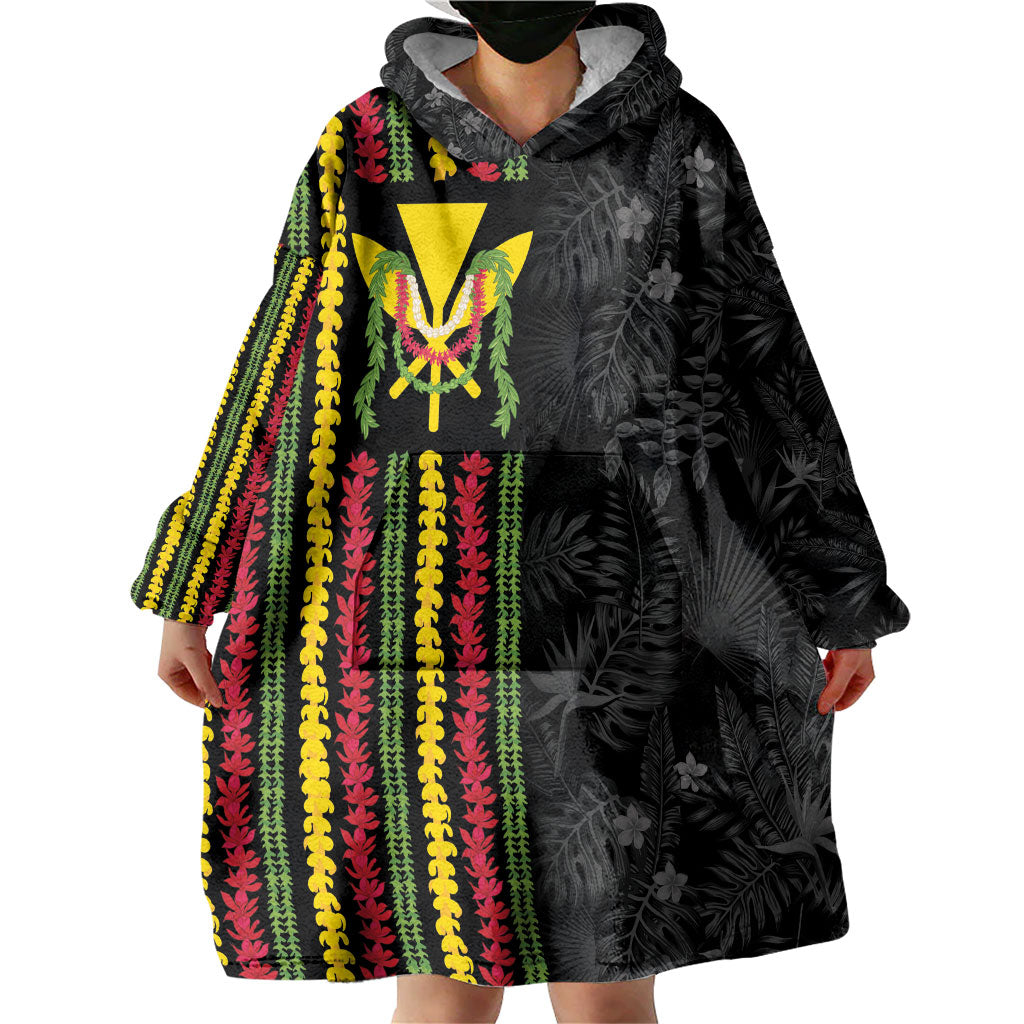 Hawaii Lei Kanaka Maoli Flag Wearable Blanket Hoodie Tropical Vibes