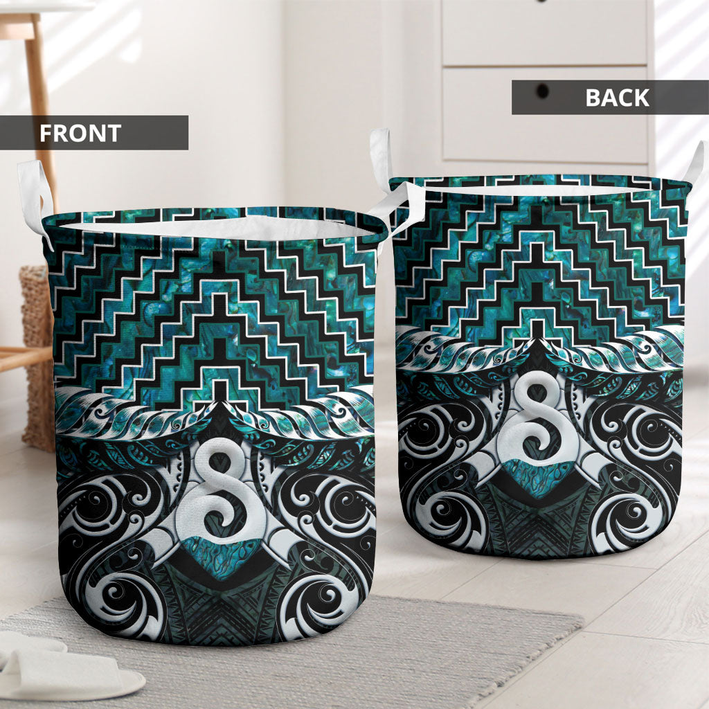 New Zealand Maori Laundry Basket Poutama Pikorua - Single Twist Paua Shell LT05 - Polynesian Pride
