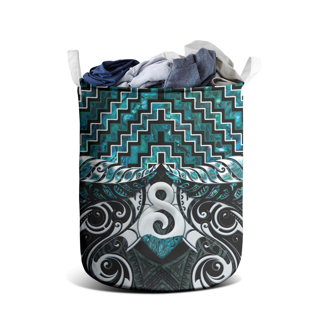 New Zealand Maori Laundry Basket Poutama Pikorua - Single Twist Paua Shell LT05 - Polynesian Pride