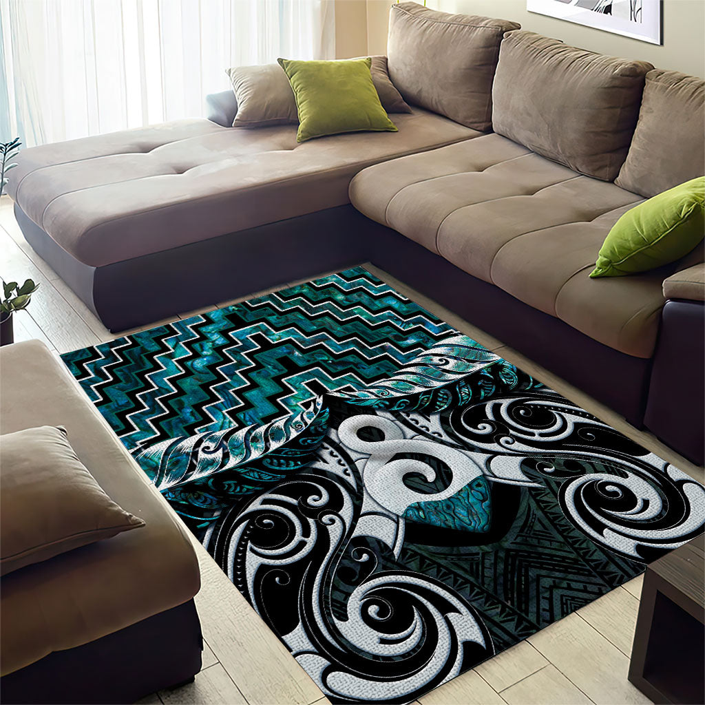 New Zealand Maori Area Rug Poutama Pikorua - Single Twist Paua Shell LT05 - Polynesian Pride