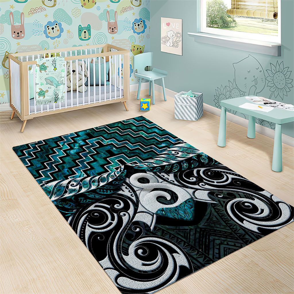 New Zealand Maori Area Rug Poutama Pikorua - Single Twist Paua Shell LT05 - Polynesian Pride