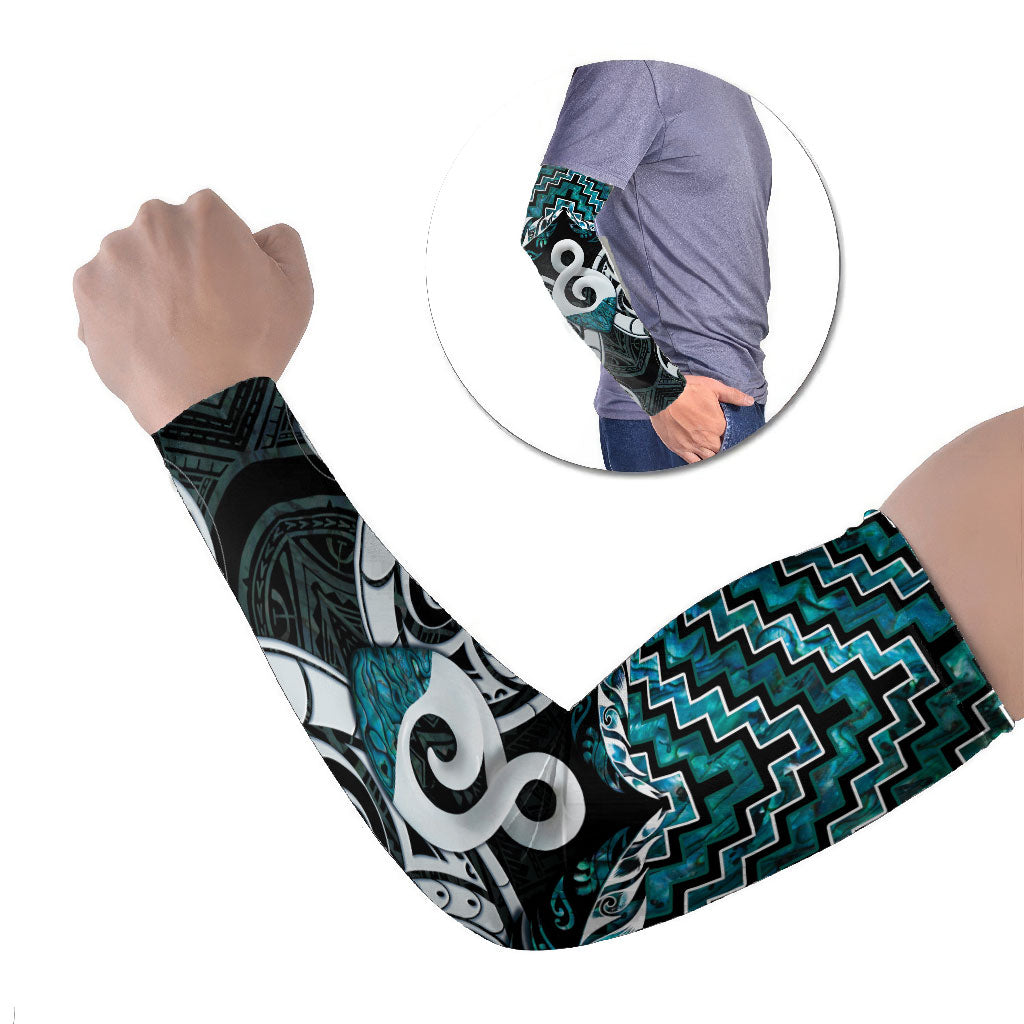 New Zealand Maori Arm Sleeves Poutama Pikorua - Single Twist Paua Shell LT05 Set of 2 Turquoise - Polynesian Pride