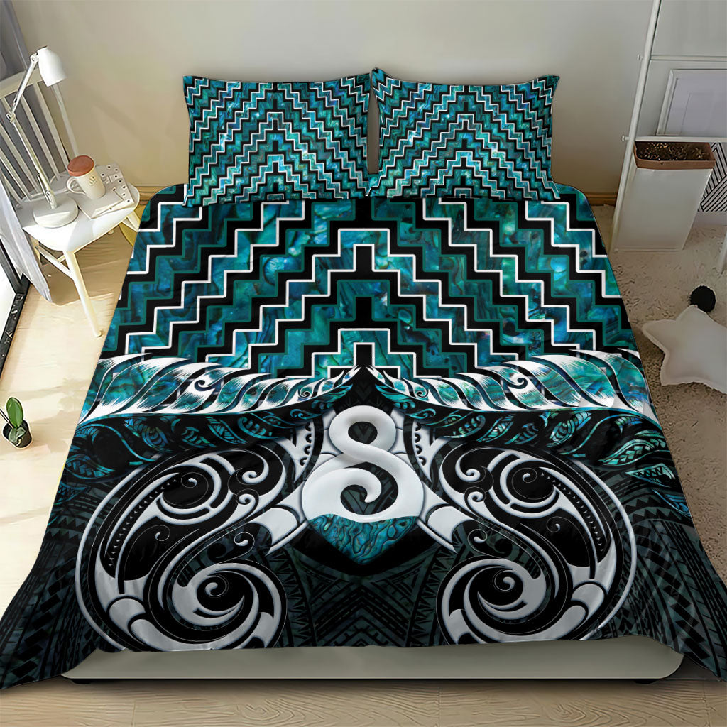 New Zealand Maori Bedding Set Poutama Pikorua - Single Twist Paua Shell LT05 - Polynesian Pride
