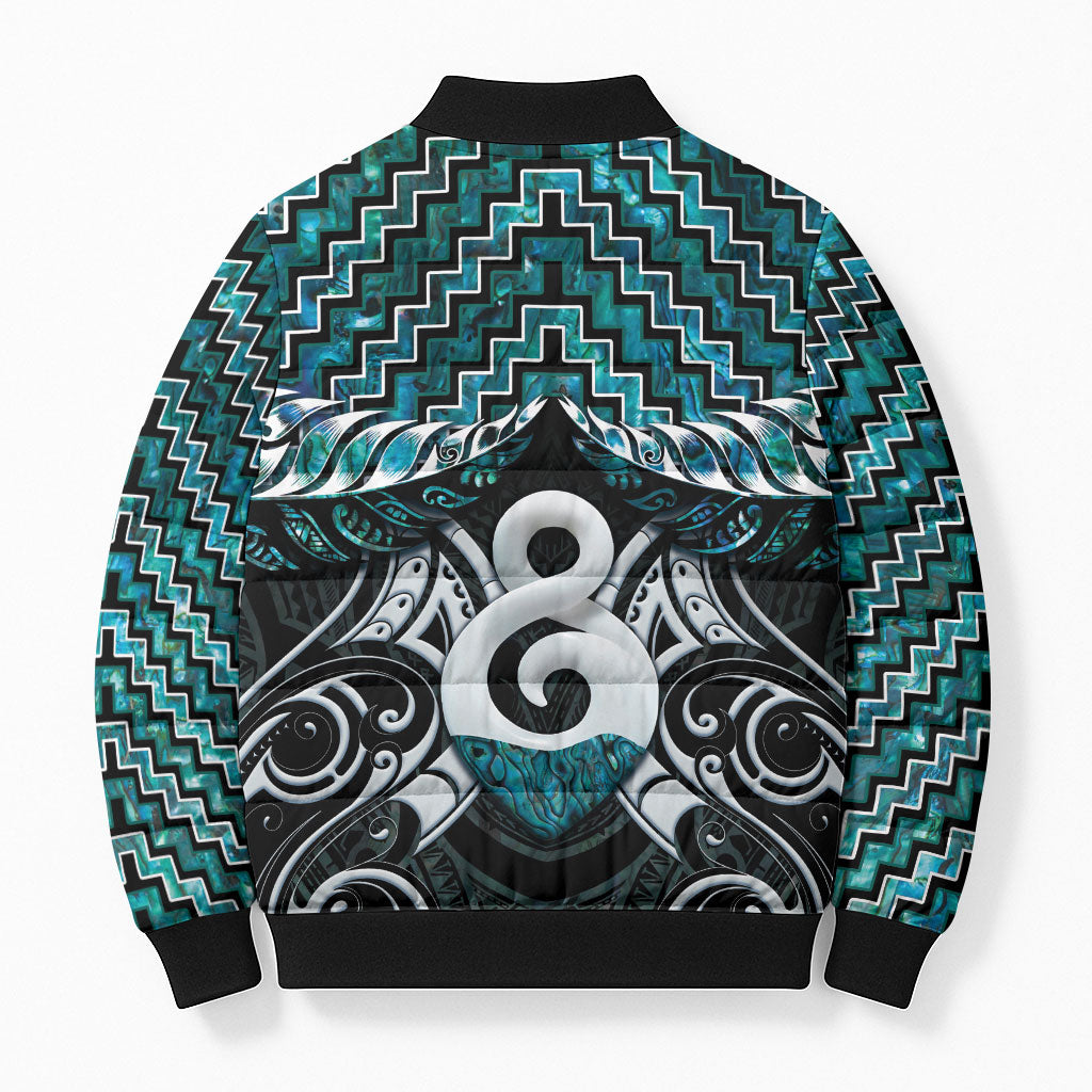 New Zealand Maori Bomber Puffer Jacket Poutama Pikorua - Single Twist Paua Shell LT05 - Polynesian Pride