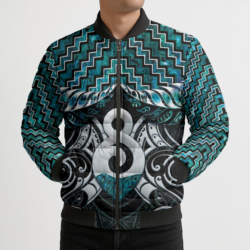 New Zealand Maori Bomber Puffer Jacket Poutama Pikorua - Single Twist Paua Shell LT05 - Polynesian Pride