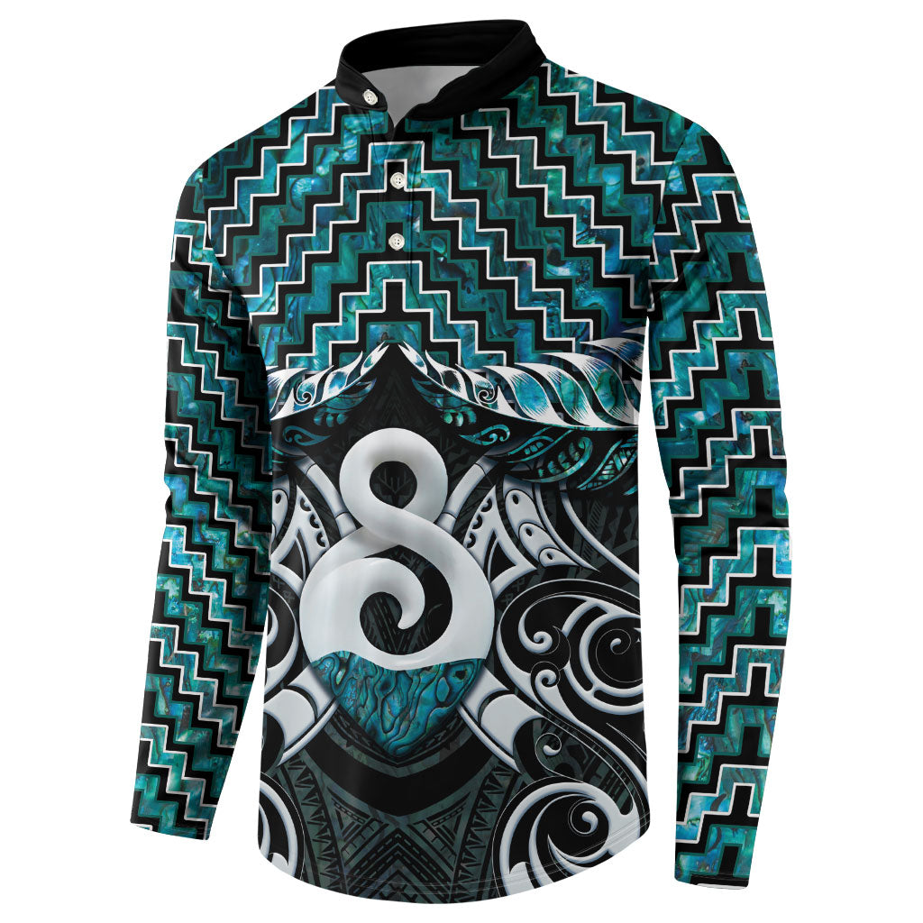 New Zealand Maori Button Sweatshirt Poutama Pikorua - Single Twist Paua Shell LT05 - Polynesian Pride