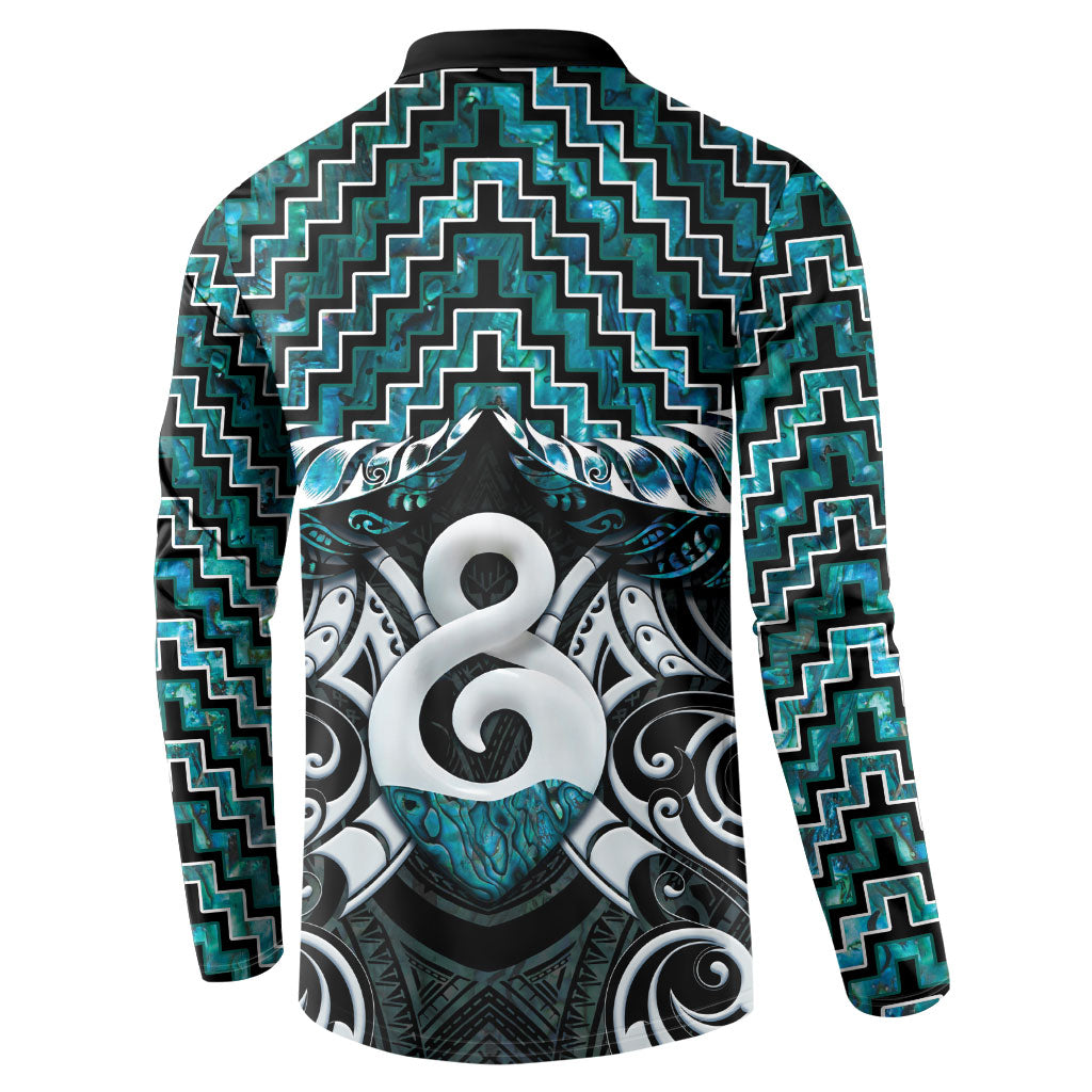 New Zealand Maori Button Sweatshirt Poutama Pikorua - Single Twist Paua Shell LT05 - Polynesian Pride