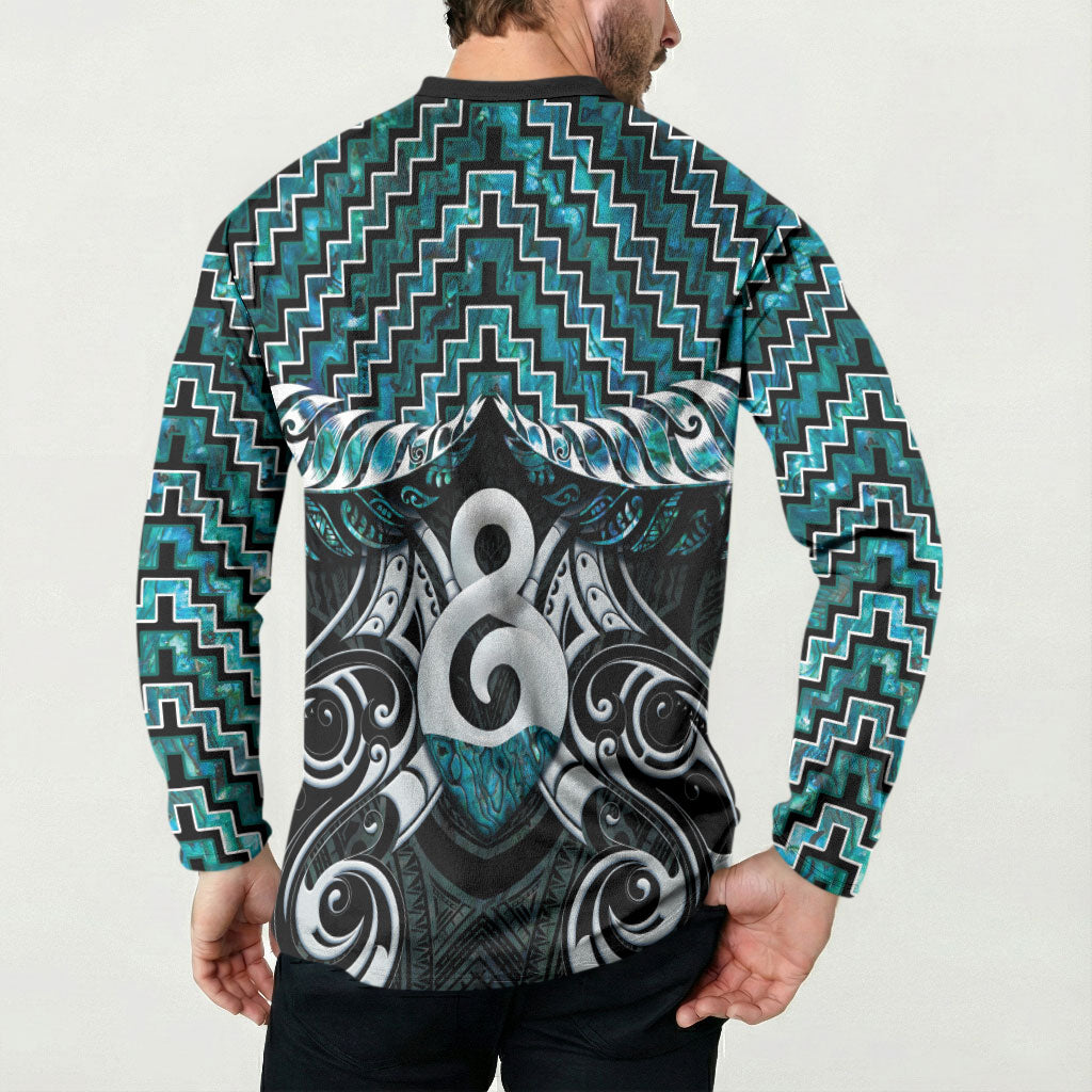 New Zealand Maori Button Sweatshirt Poutama Pikorua - Single Twist Paua Shell LT05 - Polynesian Pride