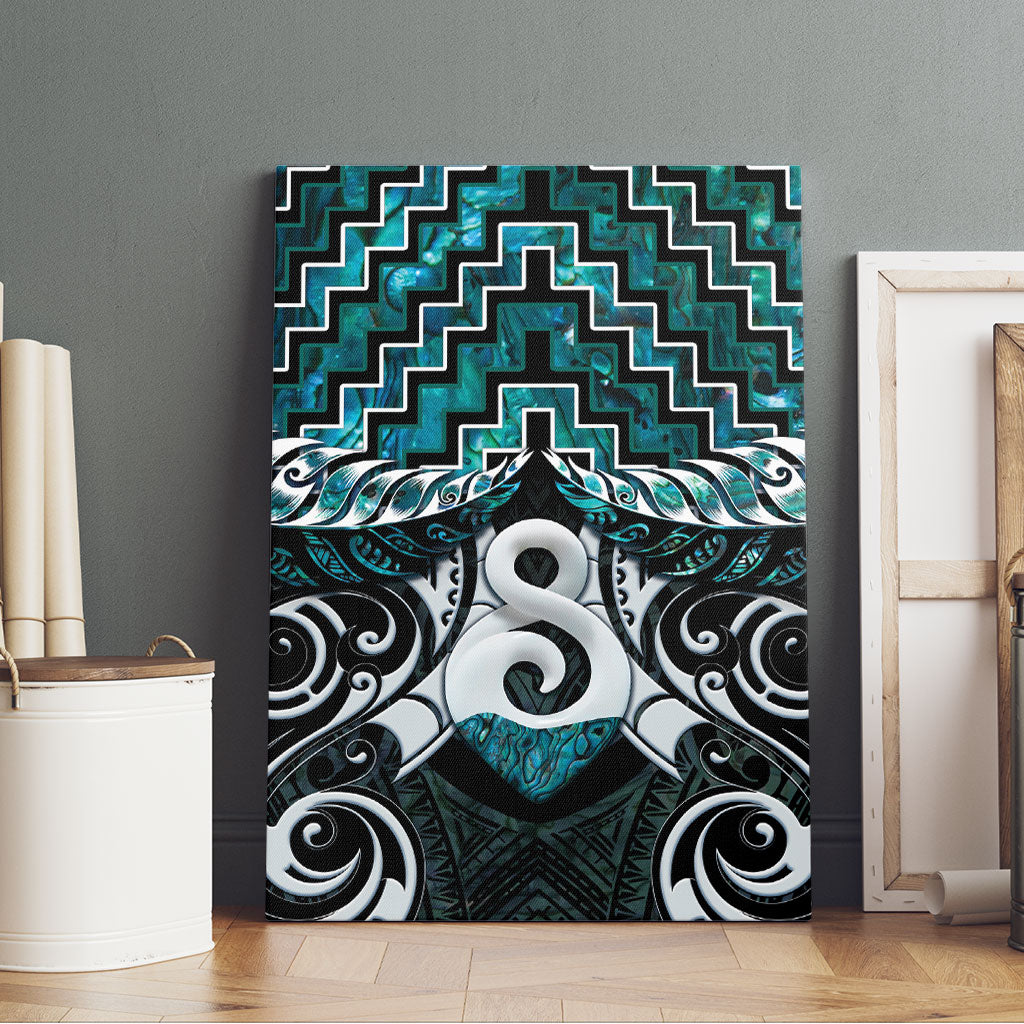 New Zealand Maori Canvas Wall Art Poutama Pikorua - Single Twist Paua Shell LT05 - Polynesian Pride