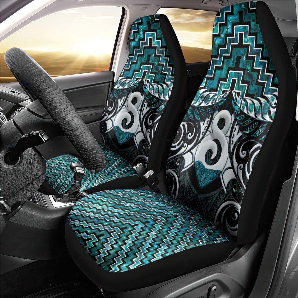 New Zealand Maori Car Seat Cover Poutama Pikorua - Single Twist Paua Shell LT05 - Polynesian Pride