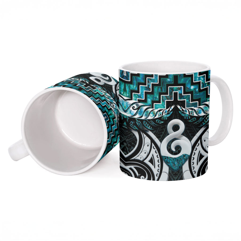 New Zealand Maori Ceramic Mug Poutama Pikorua - Single Twist Paua Shell LT05 - Polynesian Pride