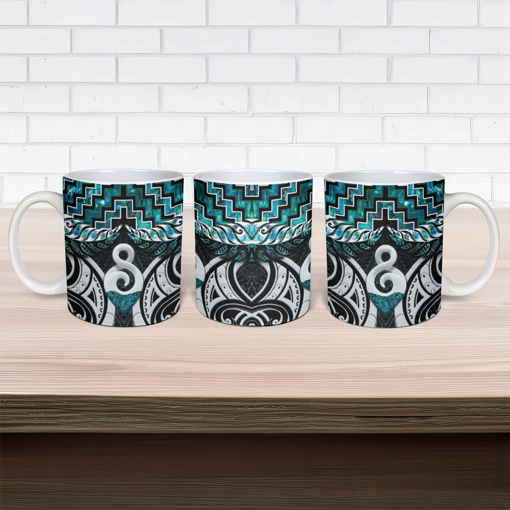 New Zealand Maori Ceramic Mug Poutama Pikorua - Single Twist Paua Shell LT05 - Polynesian Pride