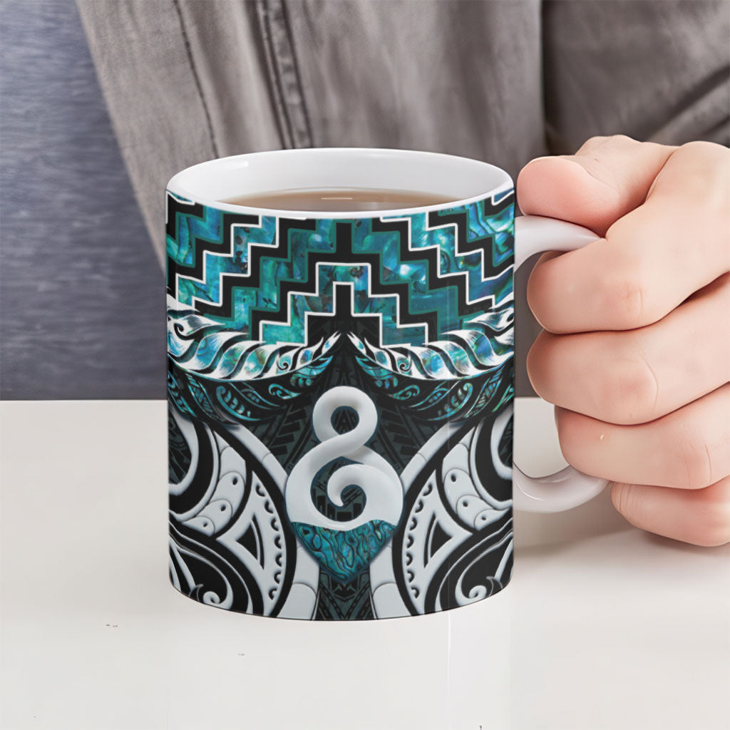 New Zealand Maori Ceramic Mug Poutama Pikorua - Single Twist Paua Shell LT05 - Polynesian Pride