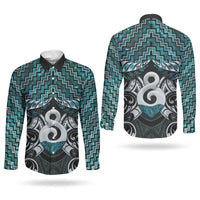 New Zealand Maori Couples Matching Long Sleeve Bodycon Dress and Long Sleeve Button Shirt Poutama Pikorua - Single Twist Paua Shell LT05 - Polynesian Pride