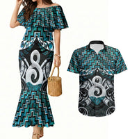 New Zealand Maori Couples Matching Mermaid Dress and Hawaiian Shirt Poutama Pikorua - Single Twist Paua Shell LT05 Turquoise - Polynesian Pride