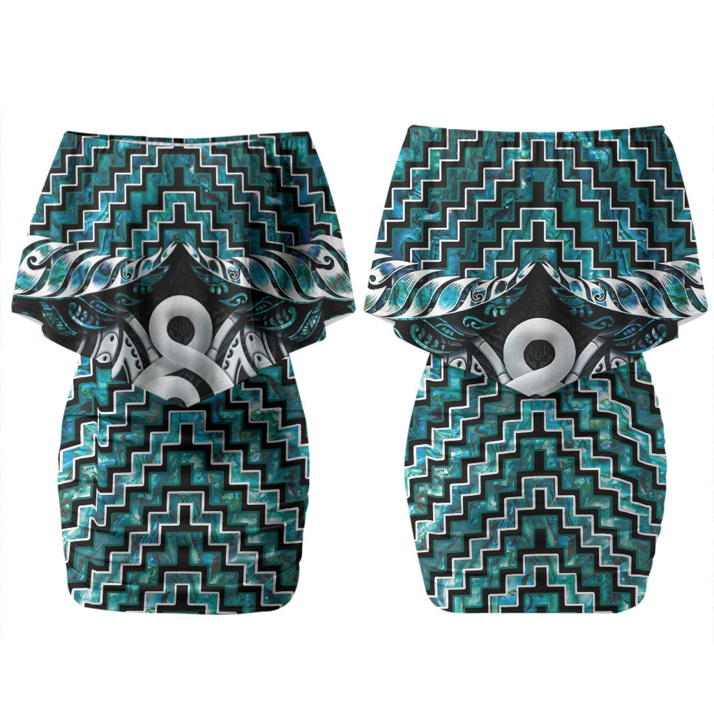 New Zealand Maori Couples Matching Off Shoulder Short Dress and Hawaiian Shirt Poutama Pikorua - Single Twist Paua Shell LT05 - Polynesian Pride