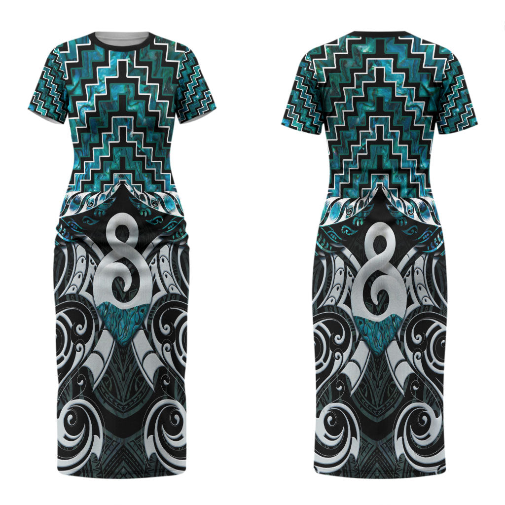 New Zealand Maori Couples Matching Short Sleeve Bodycon Dress and Hawaiian Shirt Poutama Pikorua - Single Twist Paua Shell LT05 - Polynesian Pride