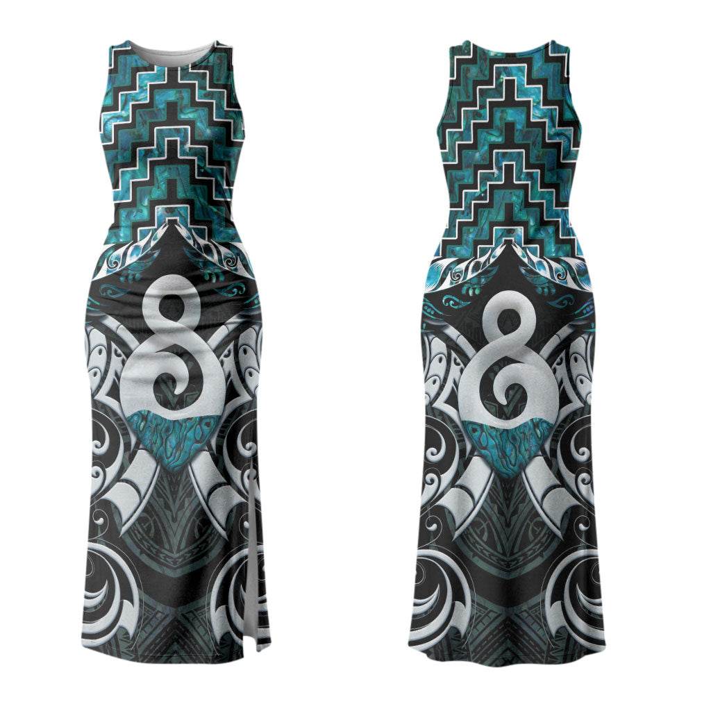 New Zealand Maori Couples Matching Tank Maxi Dress and Hawaiian Shirt Poutama Pikorua - Single Twist Paua Shell LT05 - Polynesian Pride