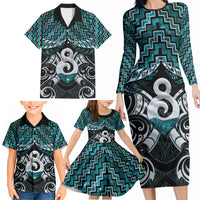 New Zealand Maori Family Matching Long Sleeve Bodycon Dress and Hawaiian Shirt Poutama Pikorua - Single Twist Paua Shell LT05 - Polynesian Pride