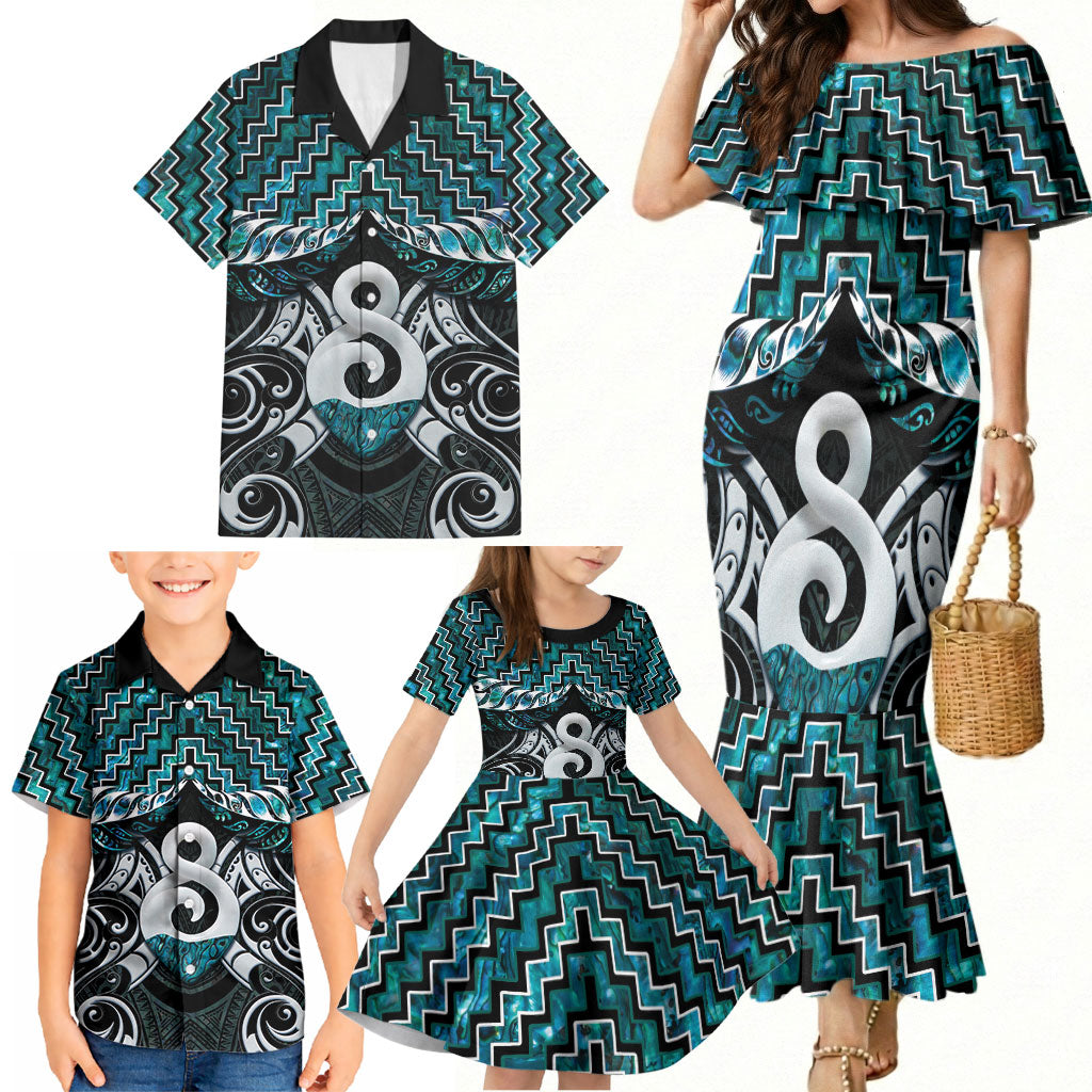 New Zealand Maori Family Matching Mermaid Dress and Hawaiian Shirt Poutama Pikorua - Single Twist Paua Shell LT05 - Polynesian Pride