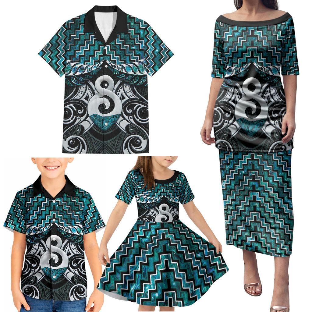 New Zealand Maori Family Matching Puletasi and Hawaiian Shirt Poutama Pikorua - Single Twist Paua Shell LT05 - Polynesian Pride
