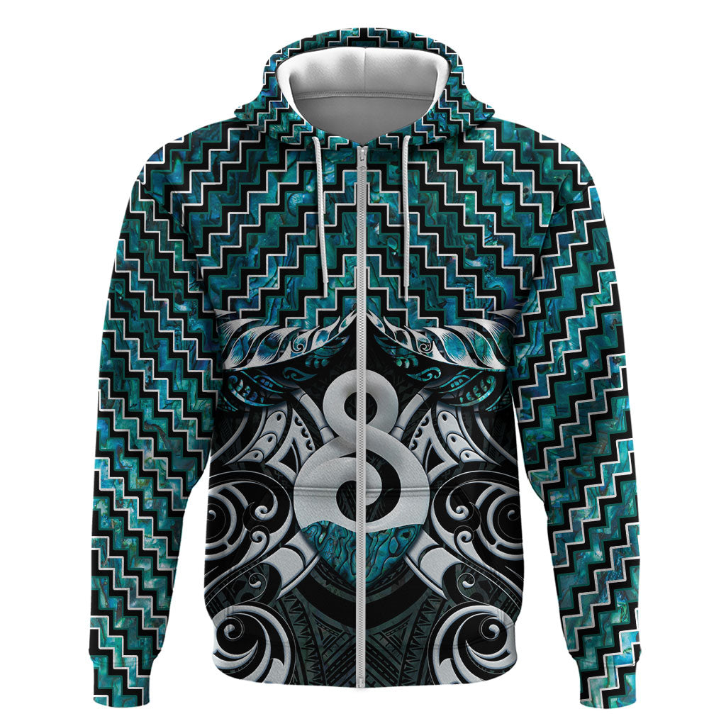 New Zealand Maori Hoodie Poutama Pikorua - Single Twist Paua Shell LT05 Zip Hoodie Turquoise - Polynesian Pride