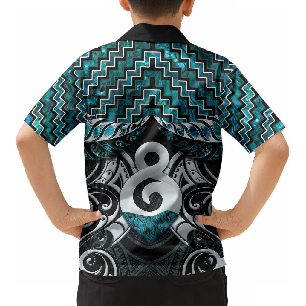 New Zealand Maori Kid Hawaiian Shirt Poutama Pikorua - Single Twist Paua Shell LT05 - Polynesian Pride