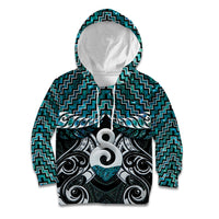 New Zealand Maori Kid Hoodie Poutama Pikorua - Single Twist Paua Shell LT05 Hoodie Turquoise - Polynesian Pride