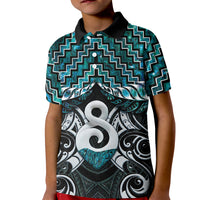 New Zealand Maori Kid Polo Shirt Poutama Pikorua - Single Twist Paua Shell LT05 Kid Turquoise - Polynesian Pride