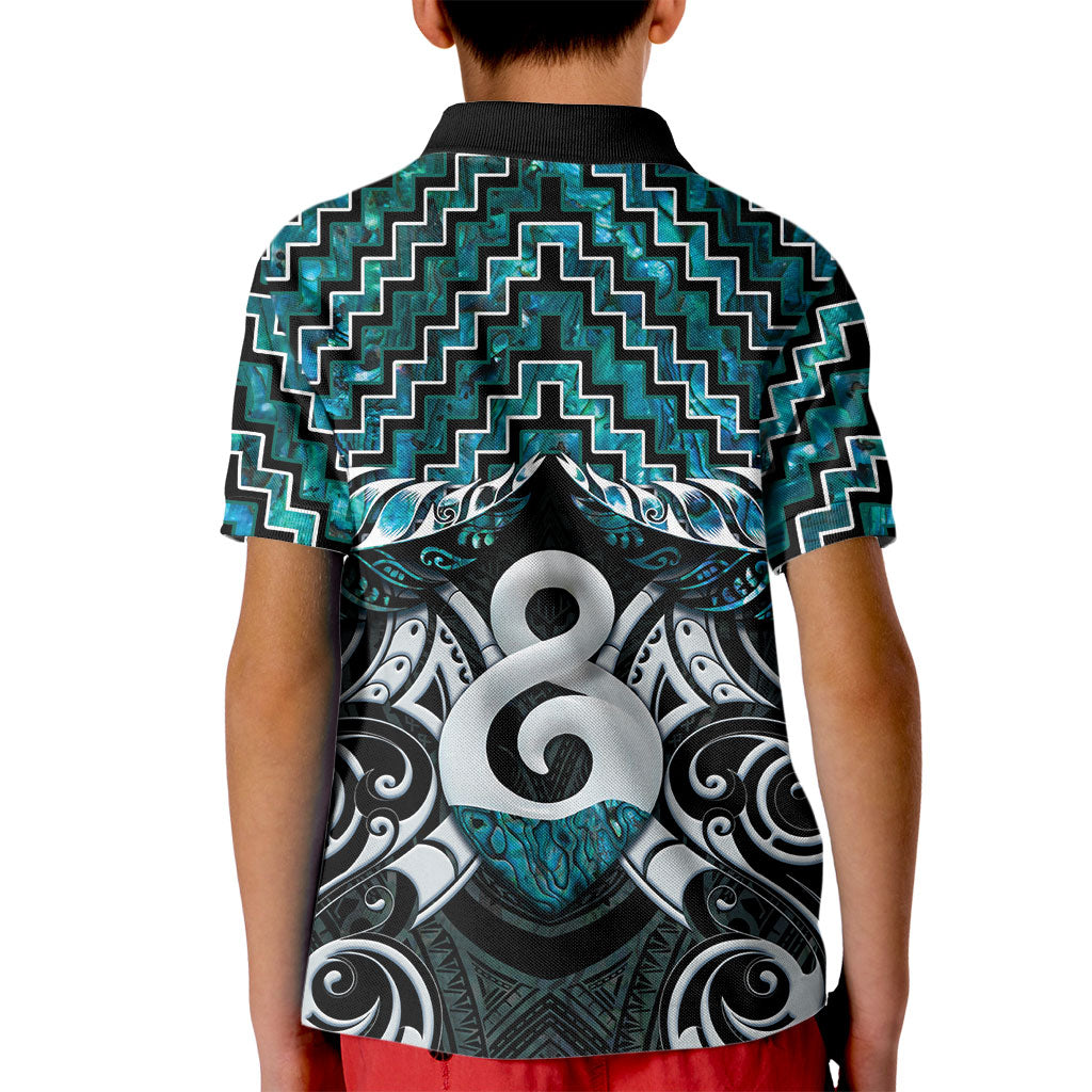New Zealand Maori Kid Polo Shirt Poutama Pikorua - Single Twist Paua Shell LT05 - Polynesian Pride