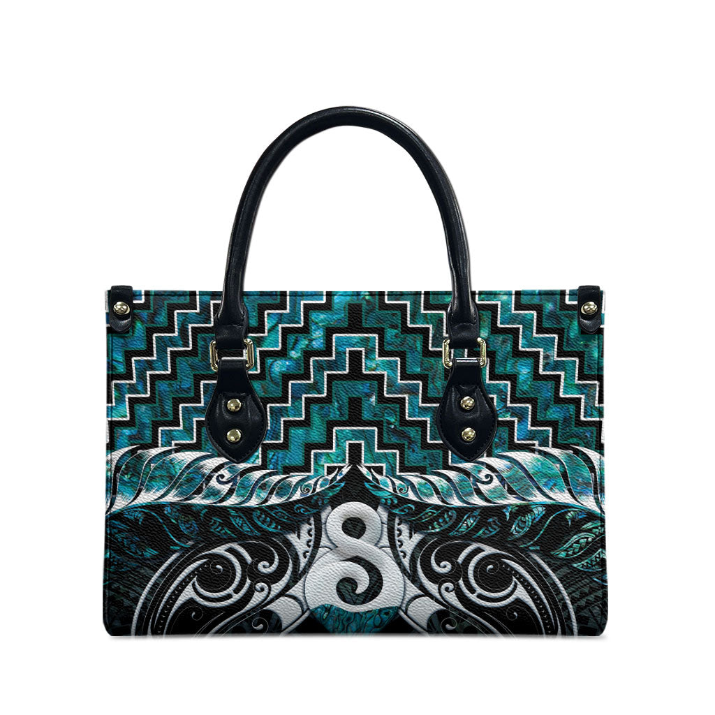 New Zealand Maori Leather Bag Poutama Pikorua - Single Twist Paua Shell LT05 - Polynesian Pride
